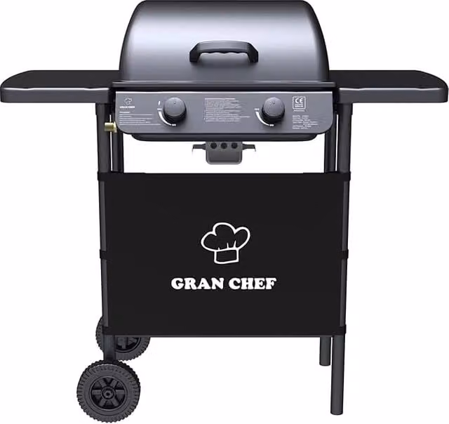 Barbecue a Gas George a 2 Fuochi con Accensione Piezoelettrica in Acciaio Smaltato Nero