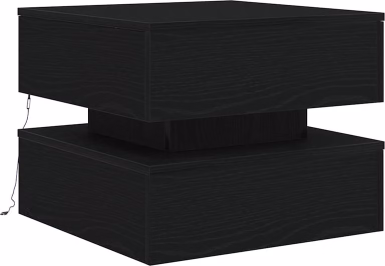 Tavolino da Salotto con Luci LED Rovere Nero 50x50x40 cm