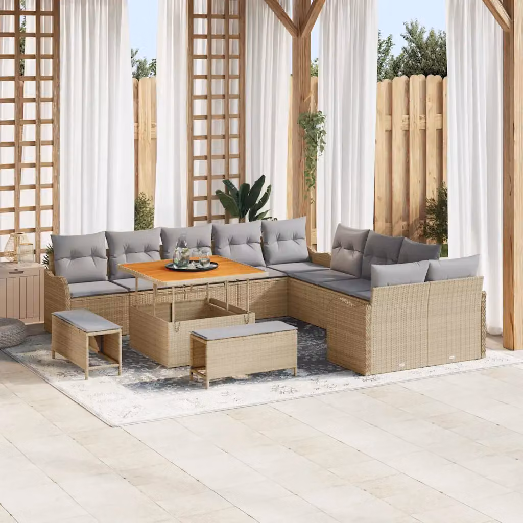 Set Divano da Giardino vidaXL 13 pz Beige con Cuscini e Struttura in Metallo e Polyrattan a Forma di U