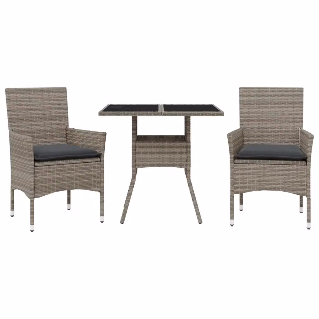 Set da Pranzo da Giardino 3 Pezzi vidaXL in Polyrattan e Vetro Grigio – 2