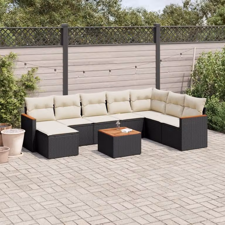 Maison Exclusive - Set Divani da Giardino 9 pz con Cuscini Nero in Polyrattan