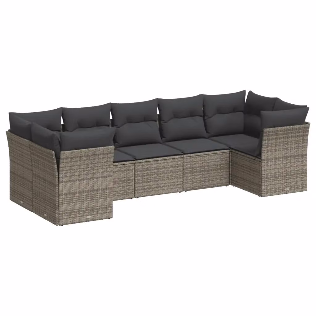 vidaXL Set Divani da Giardino 7 pz a Forma a L in Polyrattan Grigio con Cuscini – 2