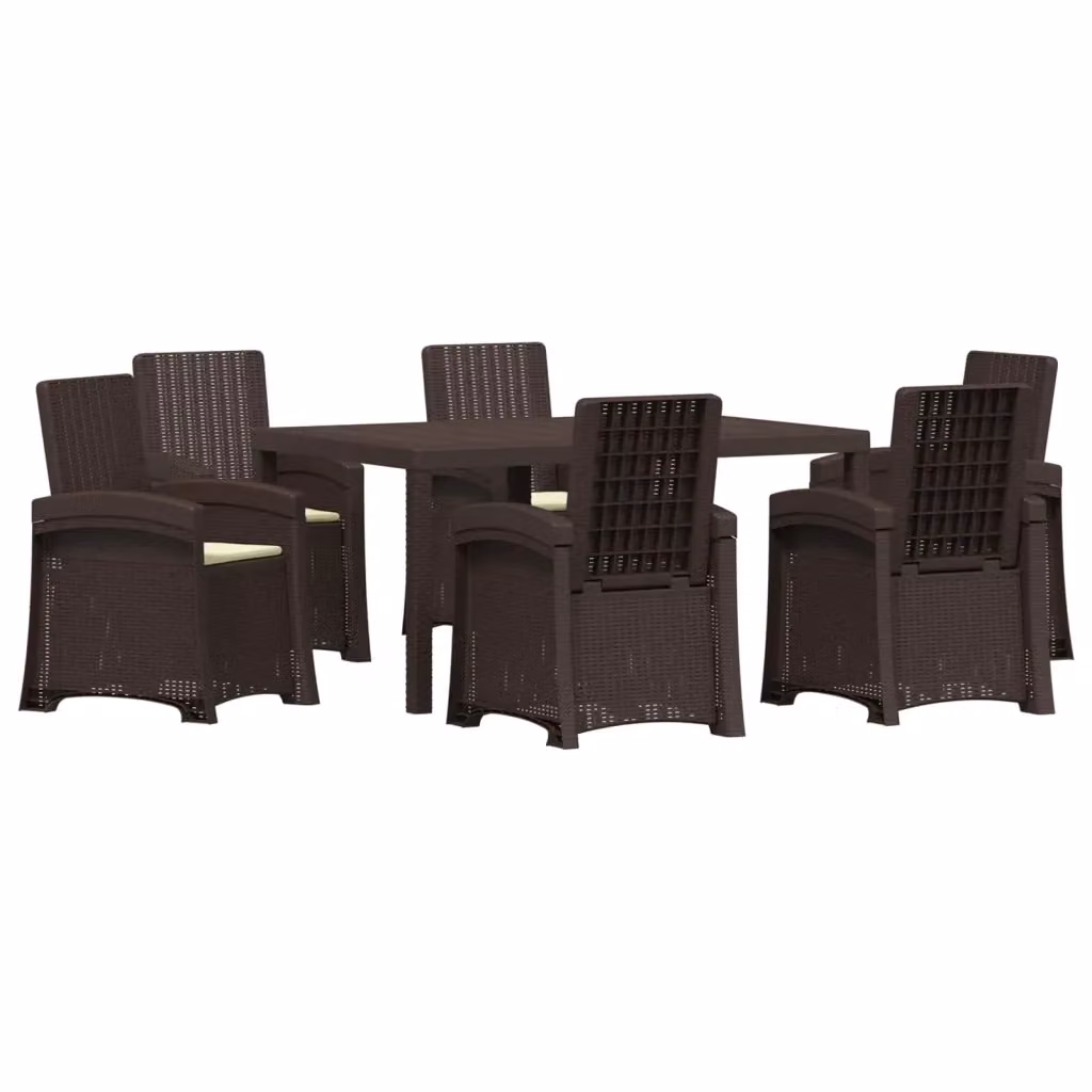 Set da pranzo da giardino vidaXL in rattan sintetico 7 pezzi marrone e beige – 2