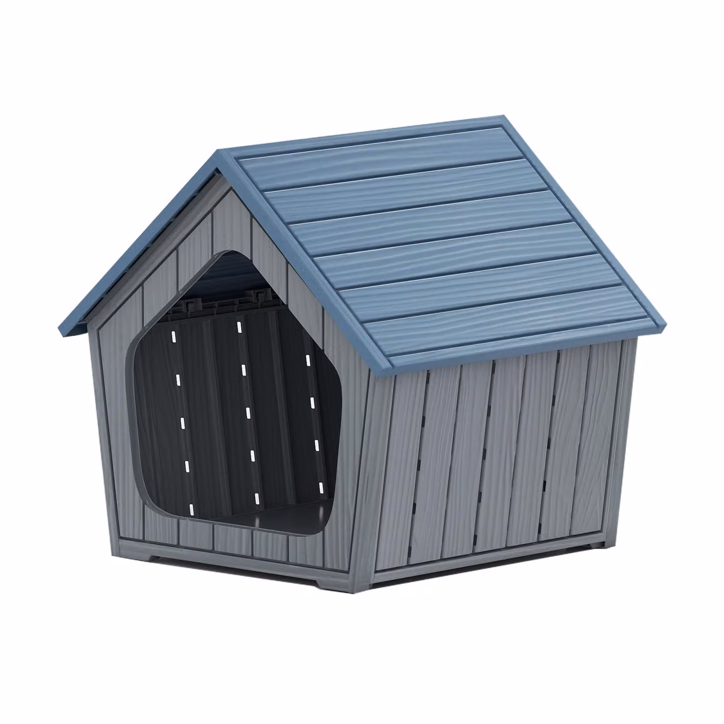COSTWAY 59,5x57x58 cm cuccia per cani da esterno, casetta per cani in plastica resistente all'inverno, grotta per cani con fori di ventilazione e tetto spiovente, cuccia per animali, blu+grigio