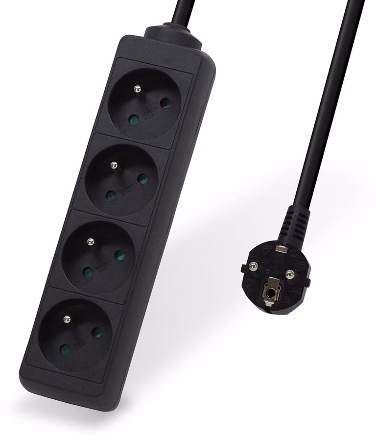 Ciabatta multipresa con 4 prese elettriche e protezione per bambini, cavo nero da 3 metri