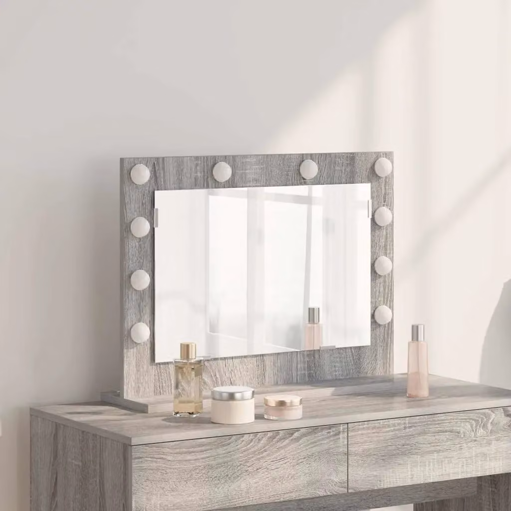 Specchio da Vanità vidaXL con Luce LED e USB, Design Moderno Rettangolare, Grigio, L: 60 cm, P: 45 cm, H: 18 cm