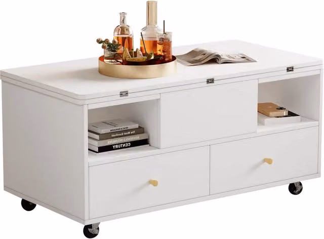 Tavolo pieghevole e regolabile in altezza REDOM bianco in MDF con ruote L/P/H: 100 x 50 x 47,5 cm