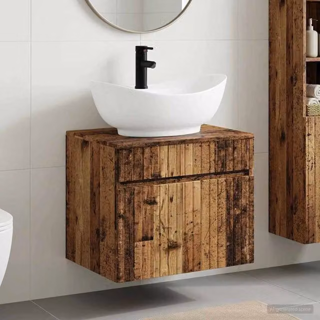 Set di mobili per il bagno vidaXL in legno marrone con ante e cassetti, sospeso, stile minimalista, L: 59,0 cm, P: 44,5 cm, H: 50,0 cm – 1
