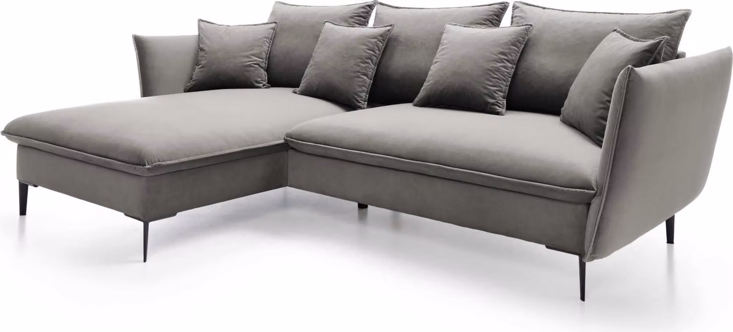FURNLUX Divano angolare grigio e nero lucido 258 cm / Colore principale: Grigio / Dimensioni: 258 x 91 x 167 cm