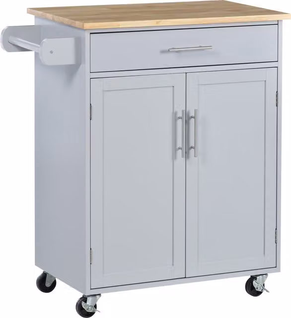 Isola da cucina HOMCOM con carrello, cassetto e portastoviglie, grigio moderno – 1