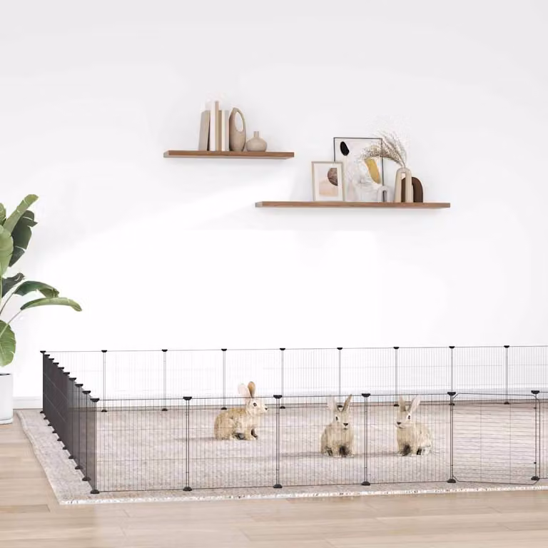 Gabbia per animali vidaXL in acciaio con 36 pannelli e porta, colore nero, L 315 cm x P 315 cm x H 35 cm