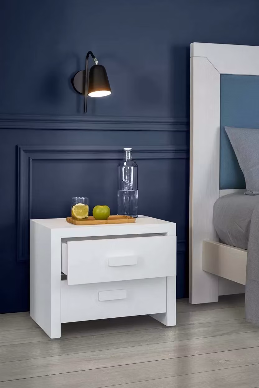 Comodino shabby chic con 2 cassetti Mobili 2G in legno massello di abete bianco L: 55 cm, P: 40 cm, H: 45 cm – 2