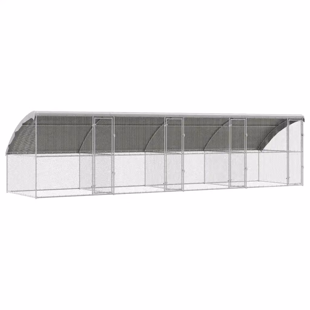 Pollaio vidaXL in acciaio zincato argento con 4 porte H: 200 cm, L: 800 cm, P: 200 cm – 2