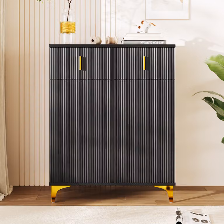 Cassettiera Merax, credenza con ante, cassettiera con gambe in metallo, armadio cassettiera per camera da letto, 82x101x35 cm, nero