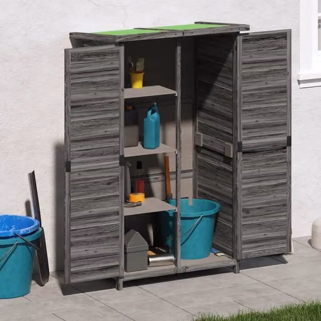 Rimessa da Giardino Videx in Legno Massello di Pino Grigia L: 83 cm, P: 57 cm, H: 140 cm – 1