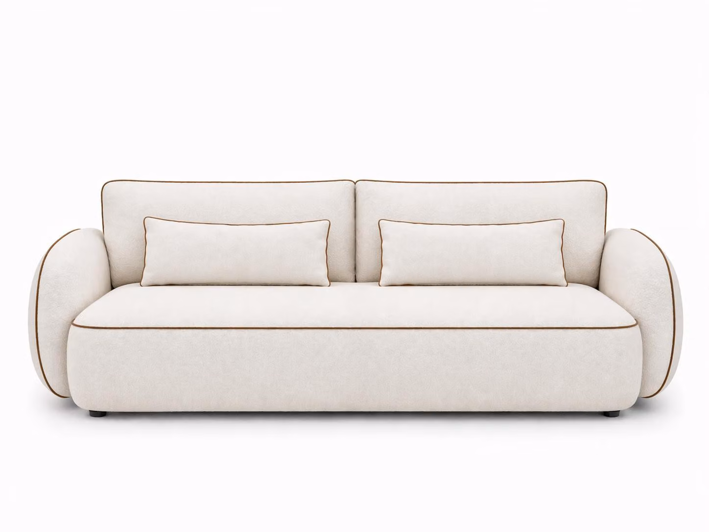 Divano Sofello ORIA con funzione letto – Tessuto melange beige/crema/marrone | Divano moderno realizzato in tessuto bouclé di tendenza con bordi decorativi, superficie di riposo: 204 × 144 cm