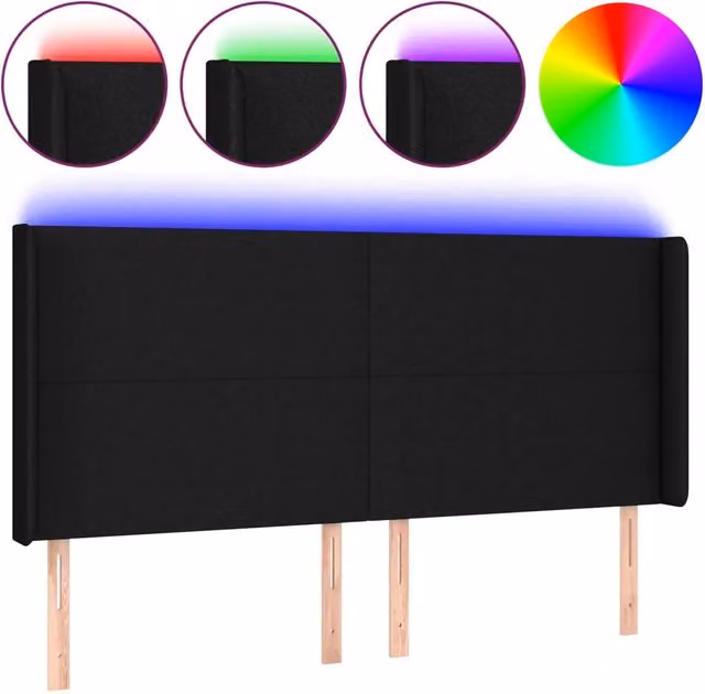 Testata del letto con illuminazione LED e porta di ricarica USB in tessuto nero, L: 183 cm, P: 16 cm, H: 118/128 cm – 1