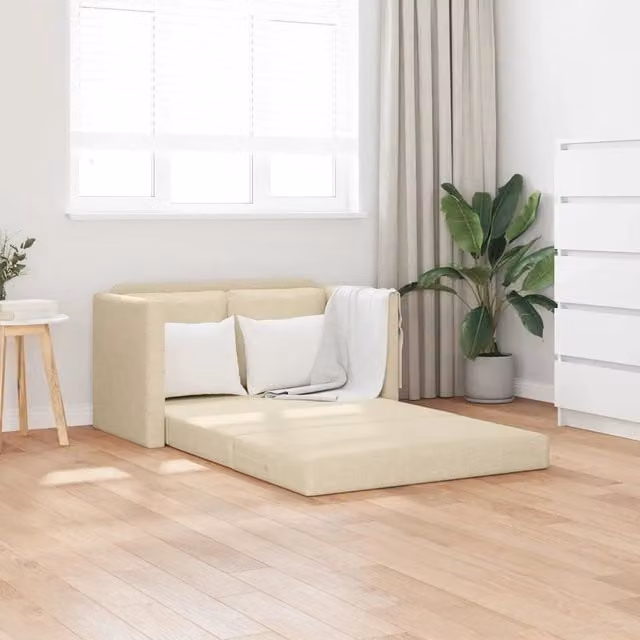 Divano Letto da Terra 2 in 1-Sofa Letto-Daybed Crema 112x174x55 cm Tessuto