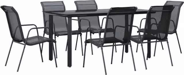 Set da Pranzo da Giardino 7 pz | Set Salotto da Giardino Nero in Acciaio e Textilene