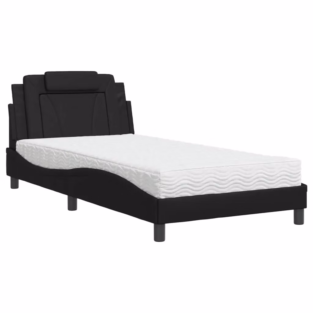 Letto Viana vidaXL con Materasso in Similpelle Nero e Bianco, L/P/H: 100 x 200 cm – 2