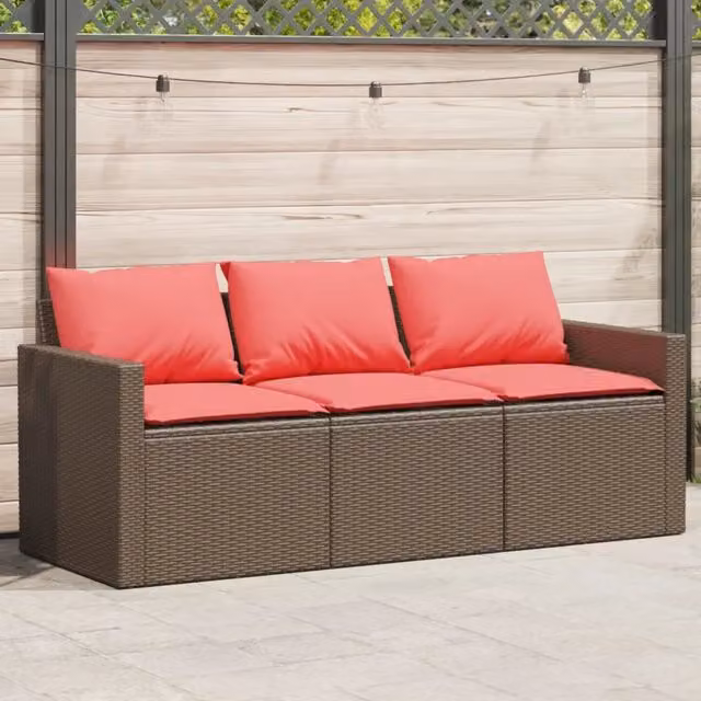 Divano da Giardino a 3 Posti con Cuscini in Polyrattan Marrone 366348
