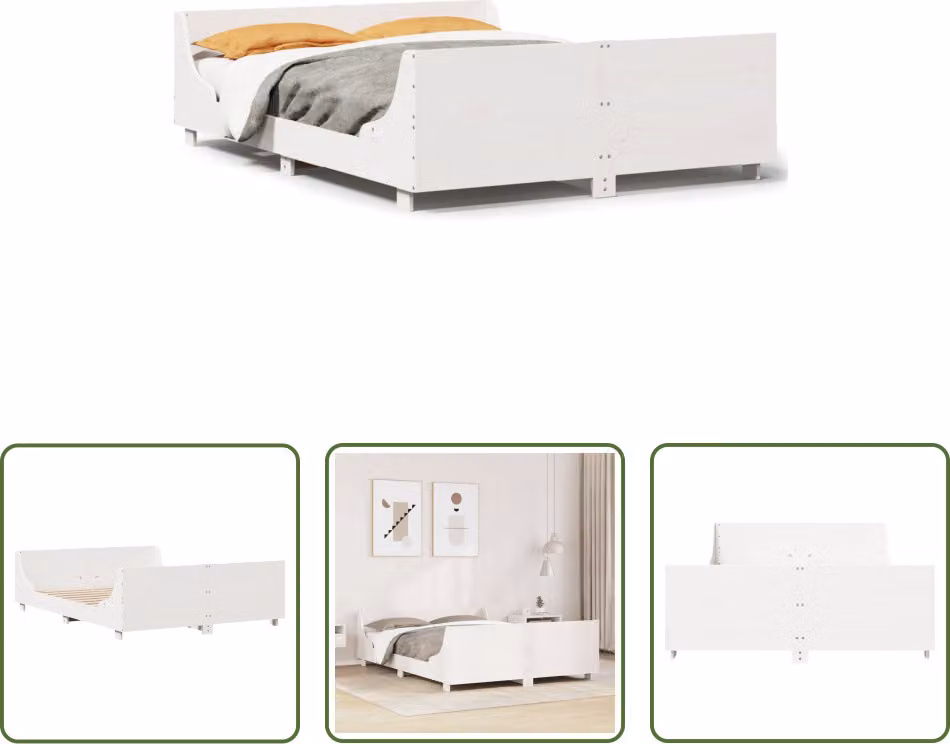 The Living Store Letto in legno massiccio senza materasso bianco 160x200 in legno di pino