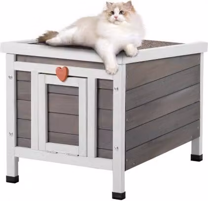 Cuccia per gatti da esterno Vevor in legno grigio con tetto rimovibile e resistente alle intemperie L: 51,3 cm, P: 42,0 cm, H: 42,0 cm