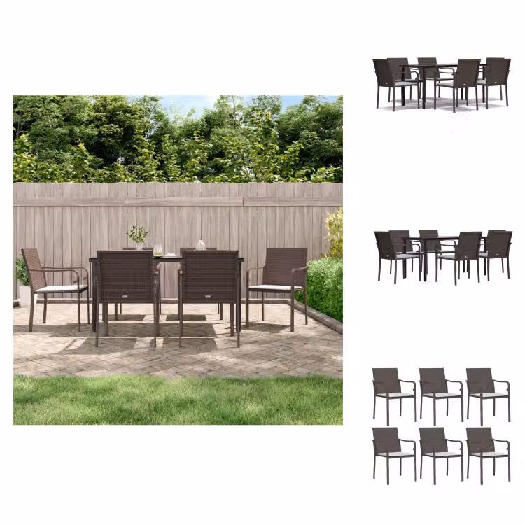 vidaXL Set da pranzo da giardino 7 pezzi con cuscini in polirattan e acciaio - Set di mobili da giardino