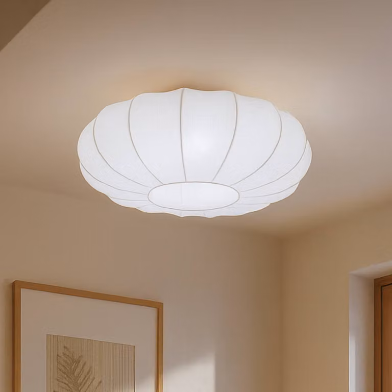 Plafoniera soffitto Helin Lindby, dimmerabile, Bianco / Opale, Soggiorno / Sala da pranzo, Tessuto / Stoffa / Seta, Scandinavo, Plafoniera