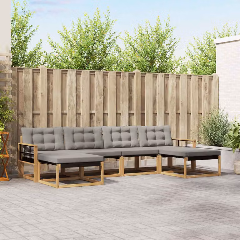 Set di divani da esterno vidaXL 6 pz in legno di acacia con sedute in textilene bianco e grigio chiaro
