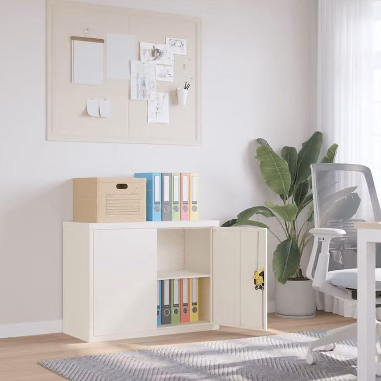 vidaXL Armadio Classificatore Moderno in Metallo Bianco con Ante a Battente e Serratura L/P/H: 90 x 40 x 70 cm