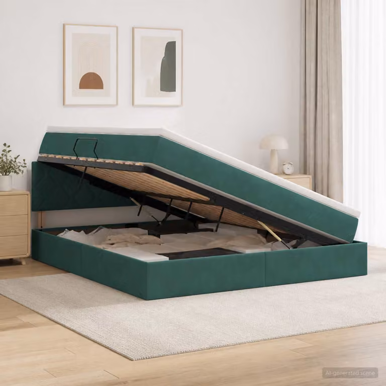 Letto con contenitore vidaXL in velluto verde scuro L 160 cm x P 200 cm