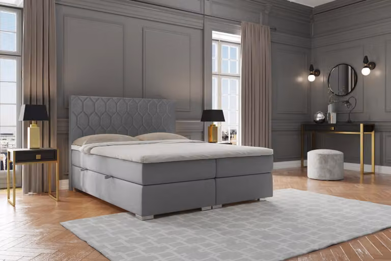 Boxspring Bett Hotel Doppel 180x200cm Luxus Betten Polster Funktion Kasten Grau