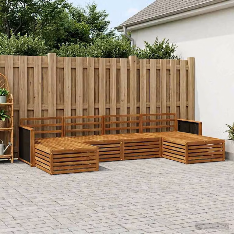 Set di divani da esterno vidaXL a forma di L in legno di acacia massello marrone con 6 pezzi e cuscini inclusi