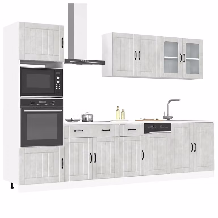 Set di mobili da cucina moderno vidaXL Lucca composto da 7 pezzi in colore grigio con ante in vetro