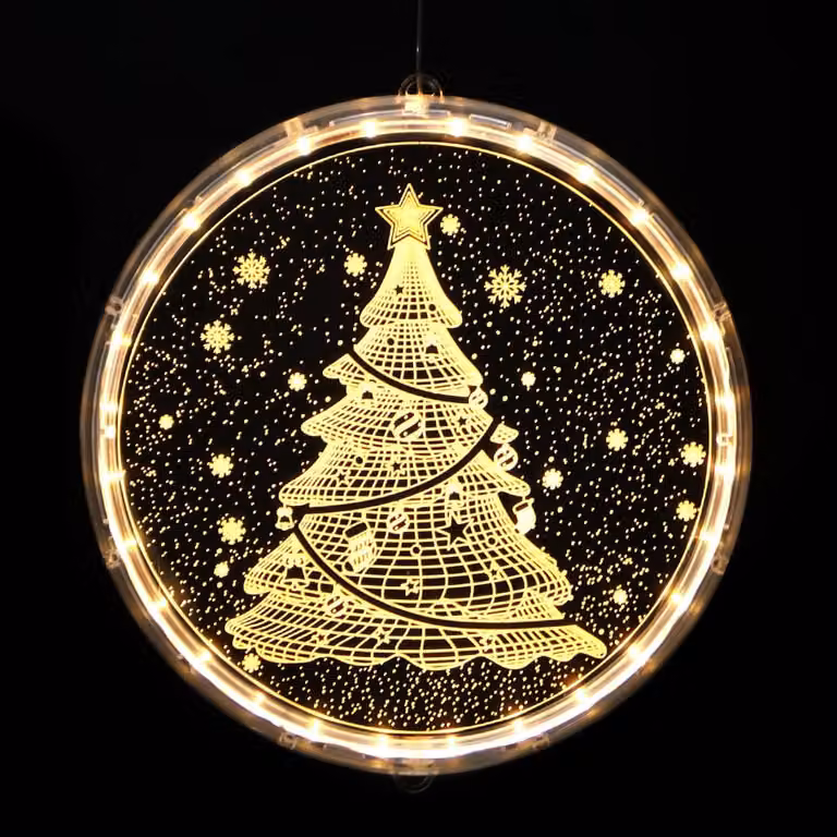 Illuminazione LED per finestre, albero di Natale 3D, 24 cm, in acrilico, con ventosa