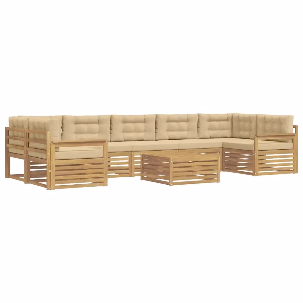 Set di divani da esterno a forma di U vidaXL in legno di acacia con tavolino da caffè, colore bianco e beige, composto da 8 pezzi con cuscini inclusi – 2