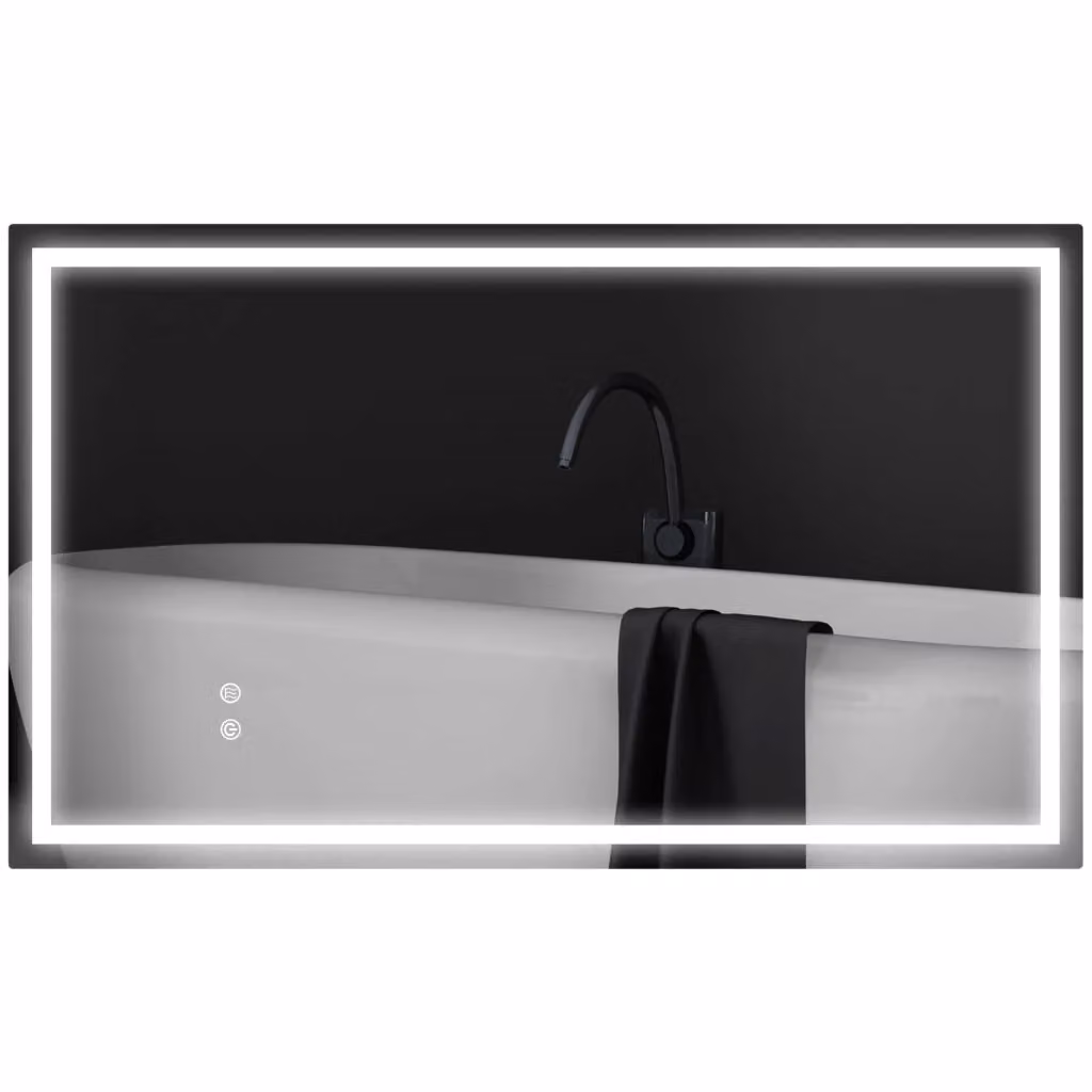 Specchio da bagno LED XYLO argento con antiappannamento e luminosità regolabile, forma rettangolare, montaggio a parete – 2