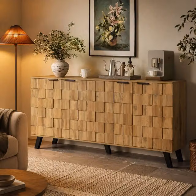 Credenza moderna a 4 ante color legno e nero con ripiani regolabili per soggiorno, camera da letto o sala da pranzo L/P/H: 78,0 x 35,5 x 39,0 cm – 1