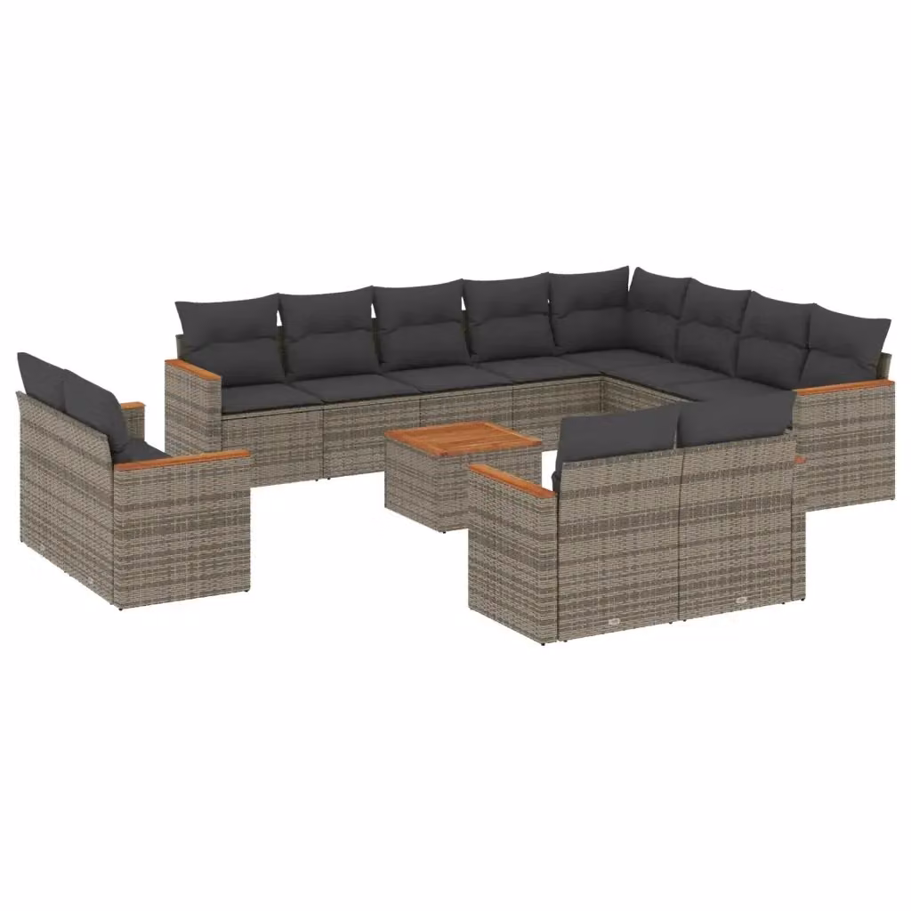 Set di divani da giardino VIDAXL in polyrattan grigio con 13 pezzi e cuscini inclusi – 2