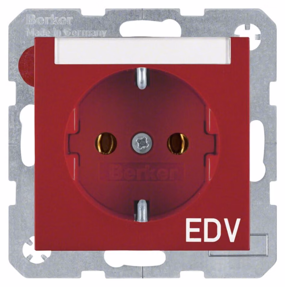 Berker 47508915 Presa SCHUKO con campo di etichettatura e impronta rossa, lucida Berker S.1/B.3