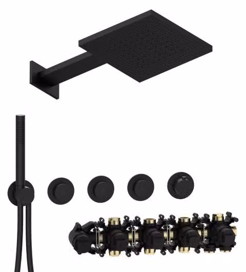 Set di termostati Herzbach MODUL7 PUSH, modello P-TF2 TWIN FLOW, colore nero opaco