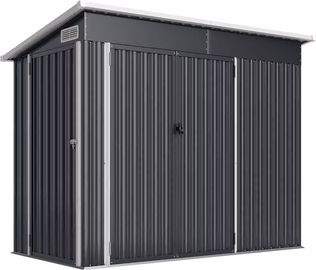 Casetta da giardino Outsunny in acciaio zincato con 3 porte bloccabili, Grigio scuro, L: 234 cm, P: 132 cm, H: 185 cm