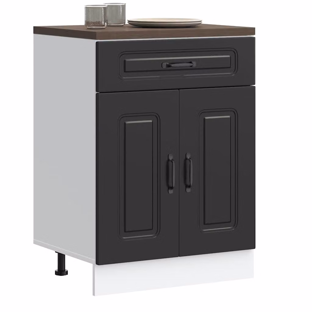Base da cucina moderna vidaXL Kalmar nera in legno MDF con ante a battente L 60 cm x P 46 cm x H 81,5 cm