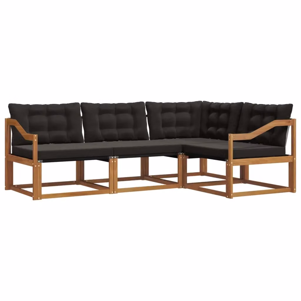 Set di divani da esterno a L vidaXL in legno di acacia con sedute in textilene, colore marrone e nero, composto da 4 pezzi con cuscini inclusi – 2