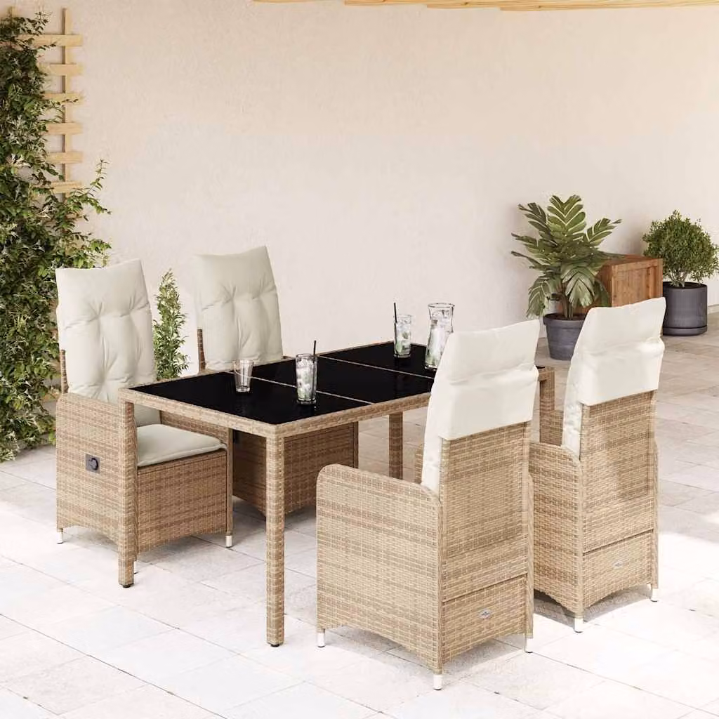 Set da Bistrò da Giardino 5 pz vidaXL in Polyrattan con Cuscini Beige e Piano in Vetro – 1