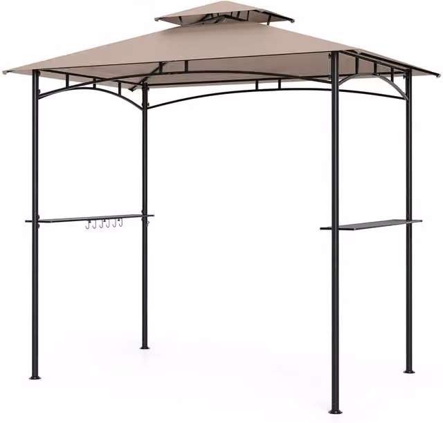 Gazebo per barbecue DESIGN IN con doppio tetto e tenda da esterno marrone L: 242 cm, P: 150 cm – 1