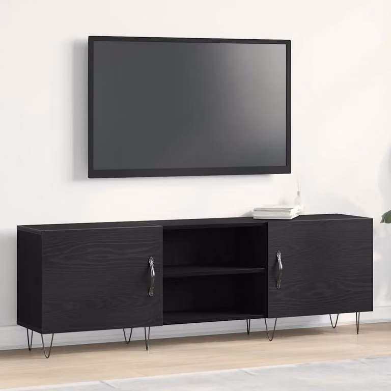 Set mobile TV moderno vidaXL in legno ingegnerizzato e metallo, colore nero, L 150 cm x P 30 cm x H 50 cm