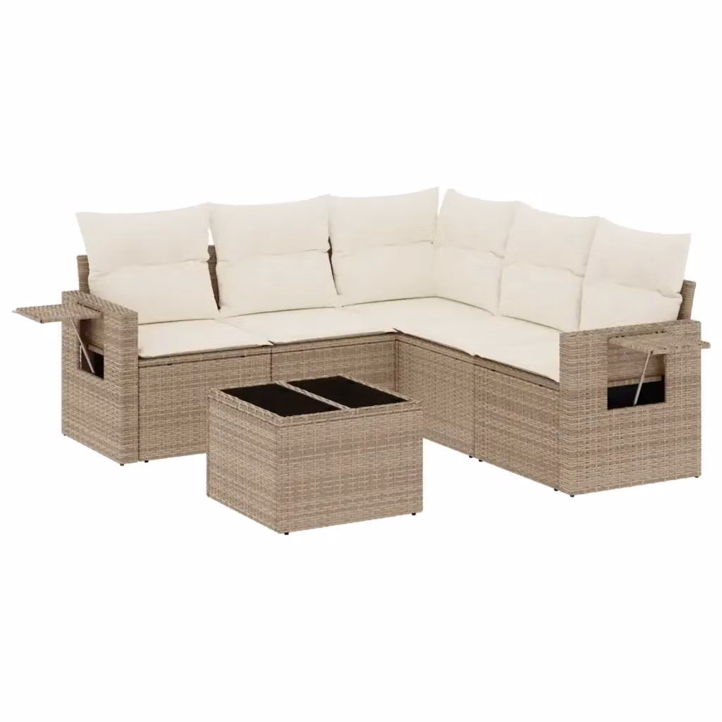 Set Divano da Giardino 6 Pezzi vidaXL in Polyrattan Beige con Cuscini e Tavolino da Esterno – 2