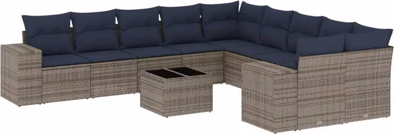 Set Divani da Giardino 11 pz con Cuscini Grigio in Polyrattan